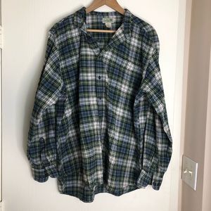 L.L. Bean Green Blue Plaid Flannel Button Down